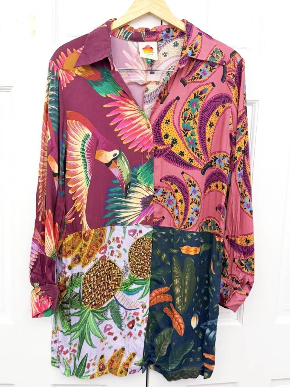 Farm Rio Mixed Tropical Print Shirt Dress - Picture 6 of 7